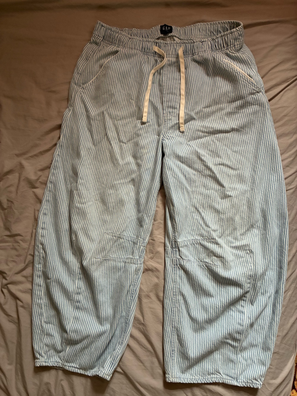 GAP Light Blue & White Stripe Drawstring Barrel Baggy Pants